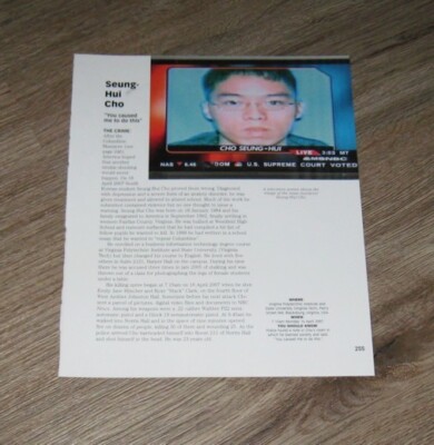 MOST NOTORIOUS CRIMES Seung-Hui Cho original ONE page PHOTO + article