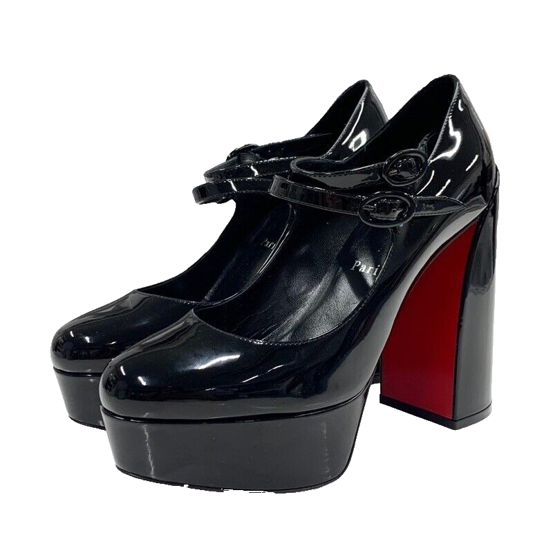 Christian Louboutin MOVIDA JANE 13 Patent Strap Pumps Black Used 