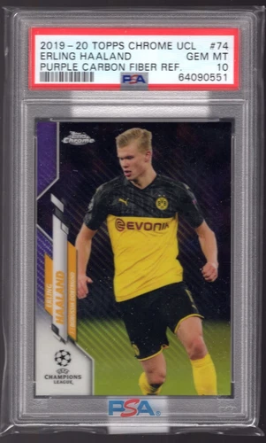 ERLING HAALAND 2019-20 TOPPS Chrome UEFA Rookie Purple Carbon RC PSA 10