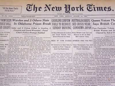 1941 AUG 11 NEW YORK TIMES - WARDEN & 3 OTHERS SLAIN IN OKLAHOMA PRISON- NT 1160