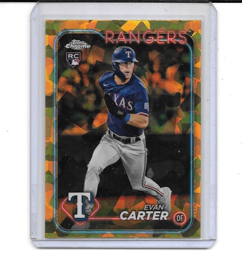 2024 TOPPS CHROME SAPPHIRE EVAN CARTER RC GOLD REFRACTOR # 33/50 RANGERS