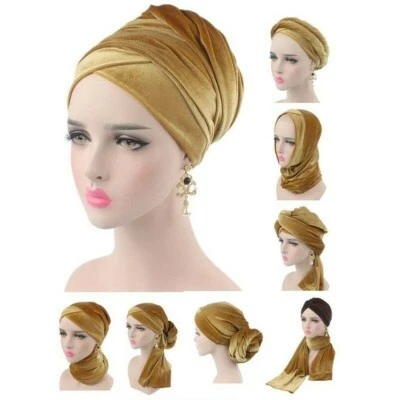 Bonnet Turban En Velours Femme Hijab Bandana Foulard Châle Cache-Cœur Chimo - Photo 1/4