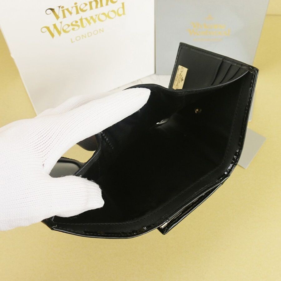 Vivienne Westwood Gamaguchi Bi-fold Wallet Black Orb Leather