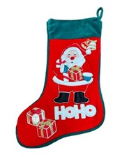 Vintage Santa Claus Presents Christmas Stocking Red Velveteen 3D Appliqu 17