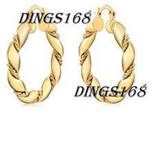 Women's Solid 18K Gold Filled Twisted Rope 1.5inch Medium-Size Hoop Earrings C4P