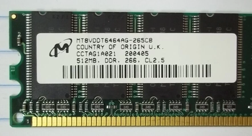 Crucial 512MB PC2100 DDR-266MHz CL2.5 184-Pin DIMM * MT8VDDT6464AG-265CB - Image 3 of 4