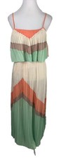 soieblu Peach & Green Pleated Chiffon maxi dress Size Small