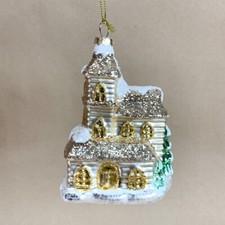 North Pole Trading Co. Glass Church Christmas Tree Ornament Snowy Cathedral