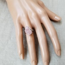 Natural Rose Quartz and Silver Copper Wire Wrapped Ring - Handmade