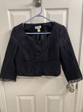 ANN TAYLOR Black Breasted Button 3/4 Sleeve Blazer Coat Jacket Size 4