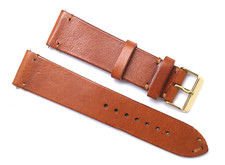 22mm 24mm Brown Genuine Leather Classic Watch Strap Handmade Gold Tone Buckle