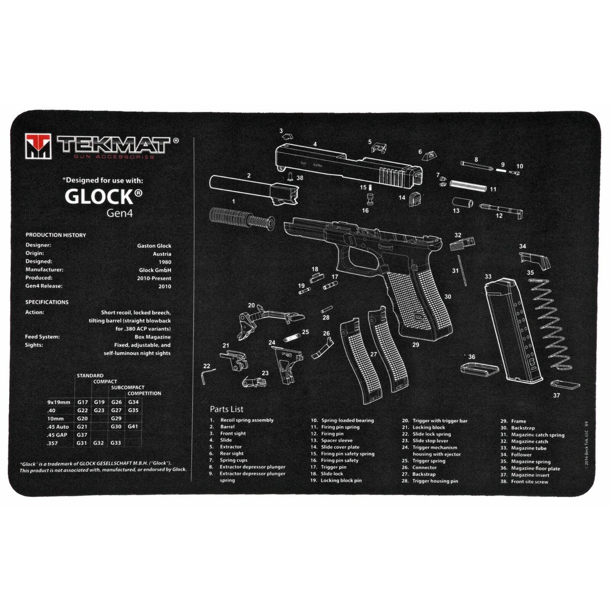 Tekmat Glock Gen 4 Black Cleaning Mat | eBay