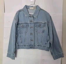 Vintage 90  s Bill Blass Women  s Blue Denim Trucker  s Jacket Size Large.