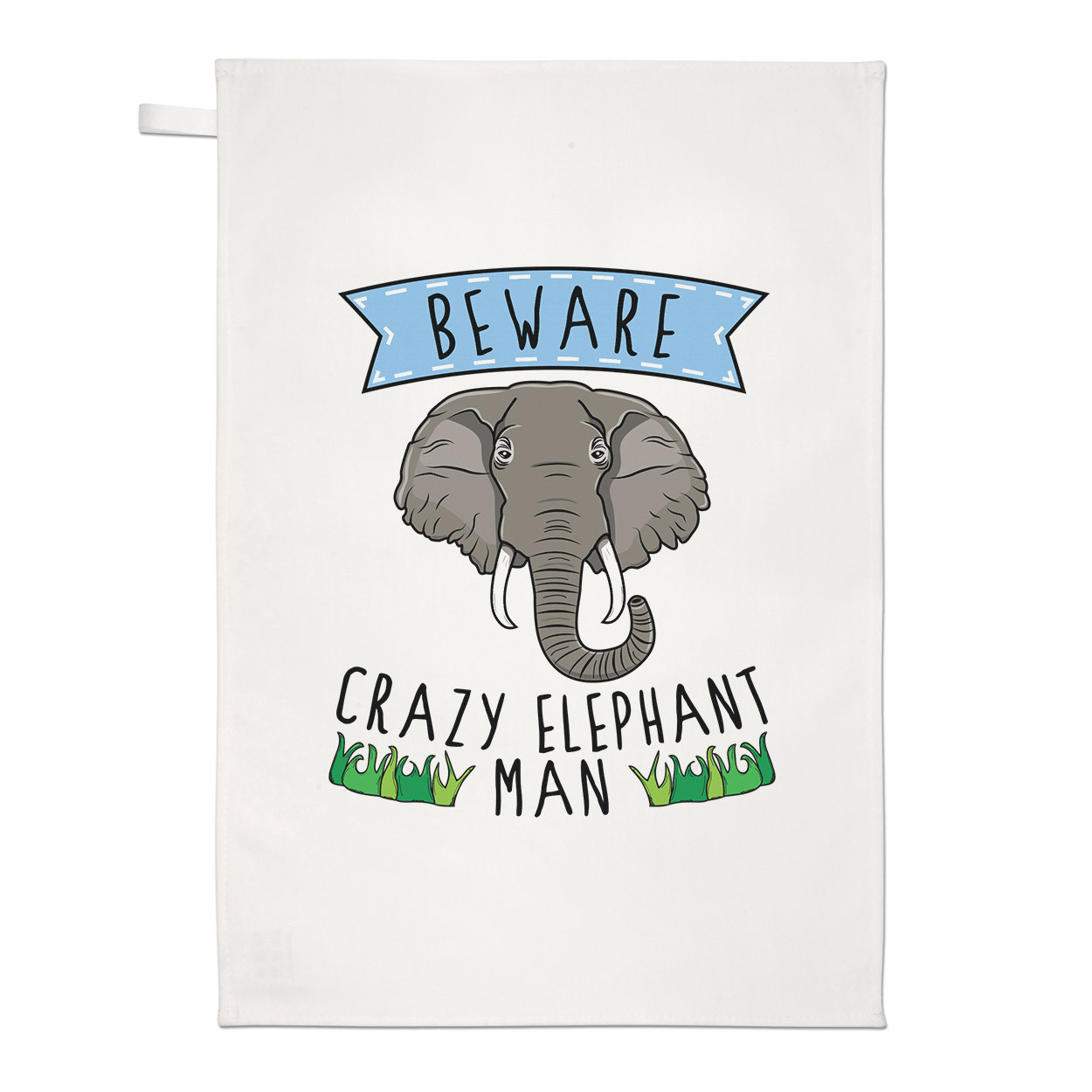 Beware Crazy Elephant Man Tea Towel Dish Cloth - Funny Animal Joke
