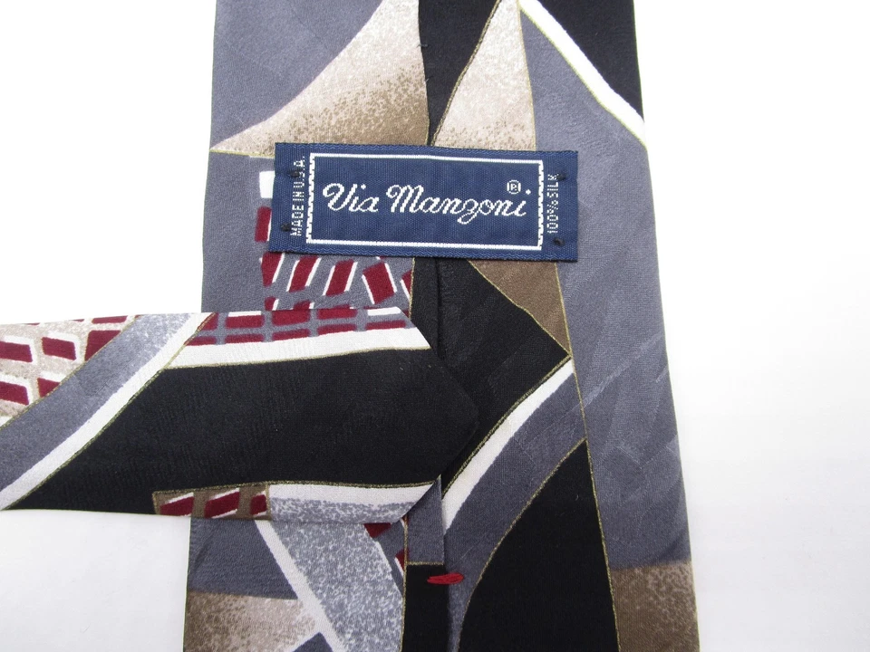 Corbata de seda Via Manzoni negra multicolor geométrica clásica 57 x 4 nueva Foto 3 de 3