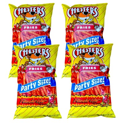 Chester's HOT FRIES FLAMIN' Corn Snacks Crunchy Party Size 8-5/8 oz. 4 Bags