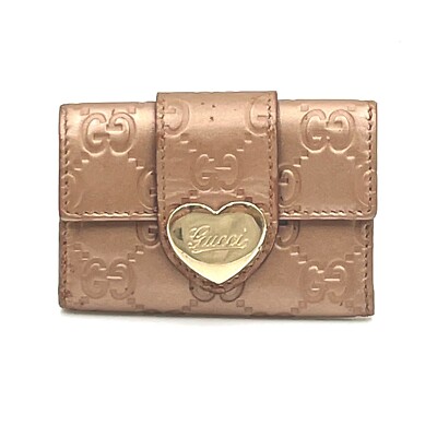 GUCCI GG Canvas Guccissima Key Case Leather Pink Gold 203551 Auth 713