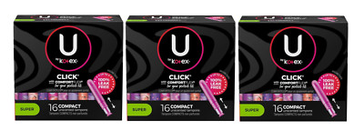 (3 Pack) U By Kotex Click Compact Tampons - Super Absorbency-Unscented