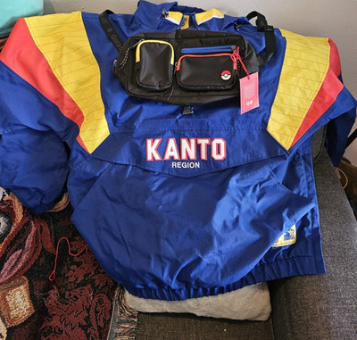 Starter Kanto Region Men's 2XL Windbreaker Jacket Blue Yellow Red Zip Logo Retro