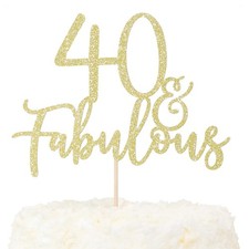 LOVENJOY 40 and Fabulous Cake Topper Gold Glitter for 40th Birthday Party Cak...