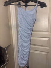 B. Darlin Women's Blue Glitter Mini Fit & Flare Ok Evening Dress