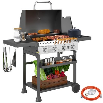 Gasgrill 12 KW 4+1 Brenner BBQ Grillwagen aus Edelstahl inkl Seitenbrenner