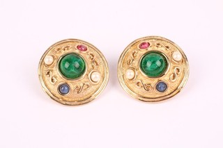 Vintage Christian Dior Costume Clip On Earrings Gold Tone Colored Glass