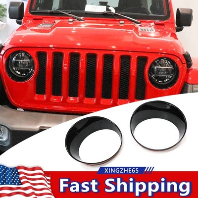 2PCS Headlight Cover Front lamp Bezel Trim Decor For Jeep Wrangler JL 2018-2023