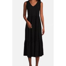 Westbound Womens Tiered Sleeveless Cotton Stretch Black Solid Maxi Dress 3XL NEW