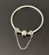 Pandora Sterling Silver Bangle Bracelet w Saf...