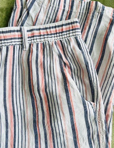 LIZ CLAIBORNE Linen Stripe Pink Blue Cropped Wide Leg Pants Pockets Women’s XL - Picture 5 of 7