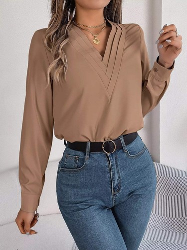 Layered V-Neck Long Sleeve Blouse - Picture 44 of 48