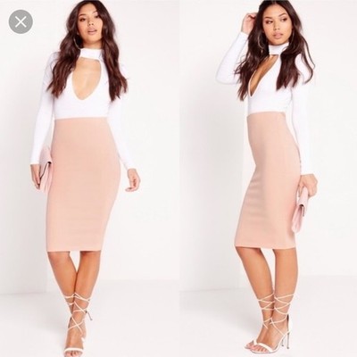 MISSGUIDED ~ New! UK8 US4 ~ Nude Blush HIGH-WAISTED Pull-ON Stretch Skirt c40