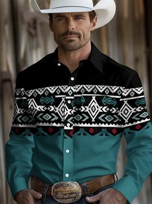 Men's Long Sleeve DRESS Casual Shirt New 2025 WESTERN COWBOY Size BIG 6XL