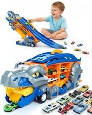 13 in 1 Dinosaur Toys for Kids 3-6, Carrier Truck Race Track Toddlers Blue