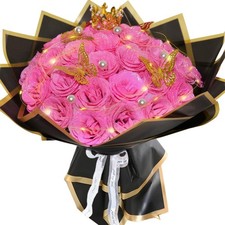 Pink Glitter Roses Bouquet 24 PCS Shiny Artificial Flowers Wedding Anniversary