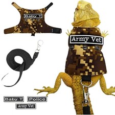 Bearded Dragon Harness Leash Set Adjustable Camouflage Lizard Agent Troop Outfit