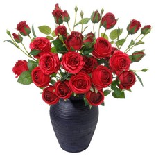 8 PCS Red Roses Artificial Flowers 23.6 Inch Silk Rose Bouquets Decor
