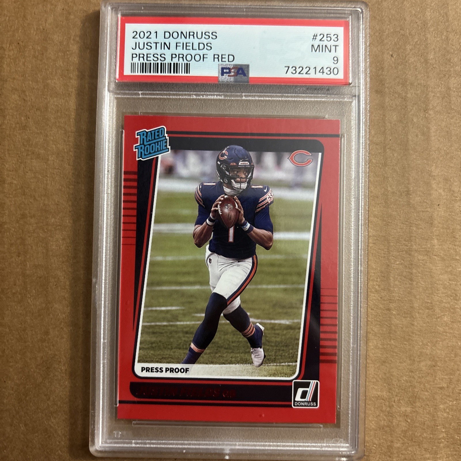 2021 Donruss Justin Fields #253 RC Red Press Proof Bears Jets PSA 9 Rated Rookie