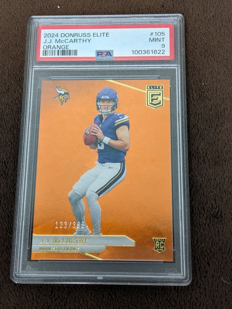 2024 ELITE ORANGE ROOKIE /399 PSA 9 JJ MCCARTHY VIKINGS