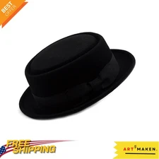 Luxurious Men's Crushable Wool Felt Porkpie Hat with Attachable Feather - Black