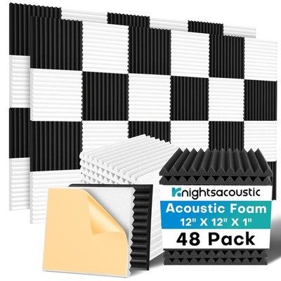 48 Pack Sound Proof Foam Panels for Walls 48Packs White+Black with Adhesive
