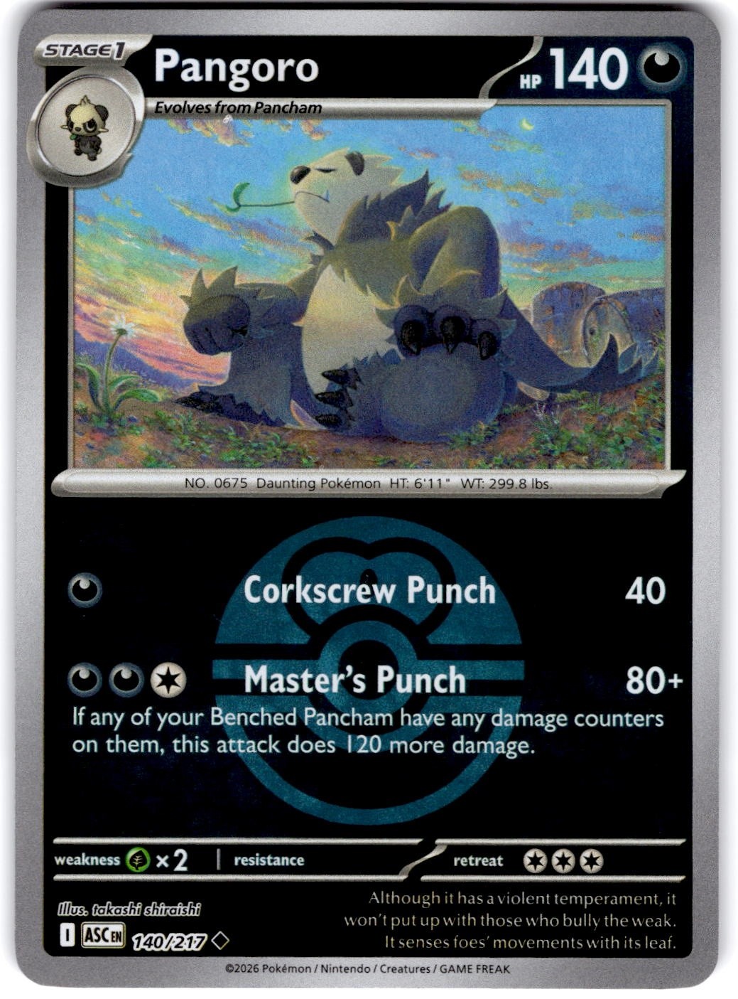 Pokemon Pangoro Ascended Heroes 140/217 Pokeball Holo Near Mint English