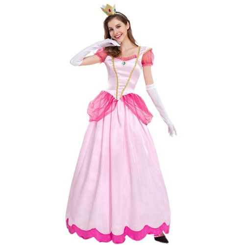 Hot Adult Womens Pink Sweet Princess Peach Cosplay Costume Carnival Party Dress - Picture 5 of 13