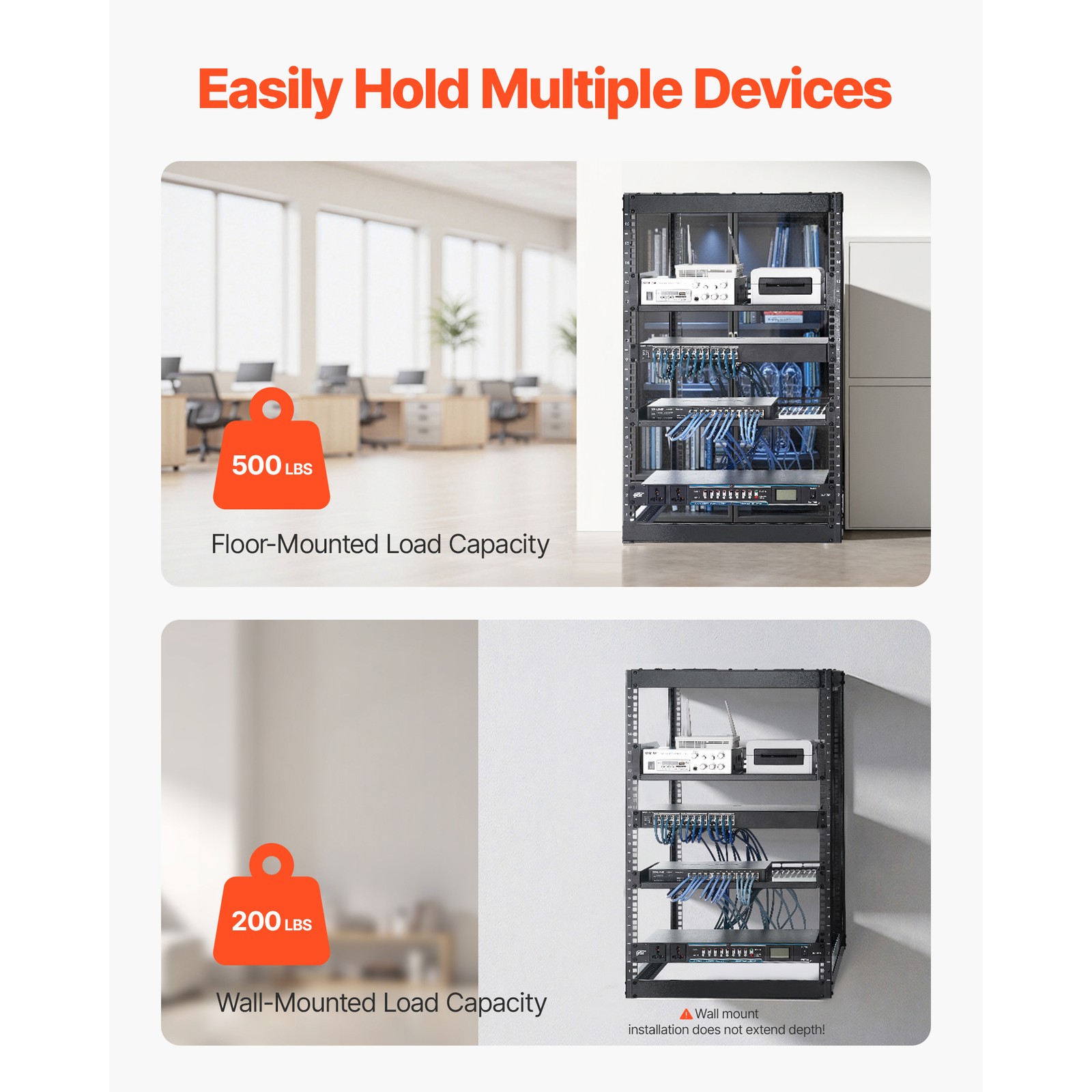 Support serveur 16U Uimoso 4 poteaux | Rack ouvert 585mm avec gestionnaire de câbles intégré - 2