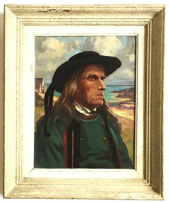 Antique French Oil Painting Portrait of Breton Man Signed Luc Bris Framed 20th C