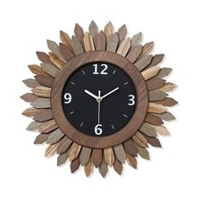 14 Inch Wall Clock, Rustic Wood Boho Sunburst Decorative Wall Clocks Battery ...