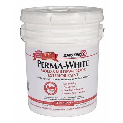 Zinsser Interior/Exterior Paint, Satin, Water Base, White, 5 gal 3100 Zinsser