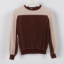Vintage 70s Velour Sweater Women's Sweater Shirt Size Small Made in USA Brown