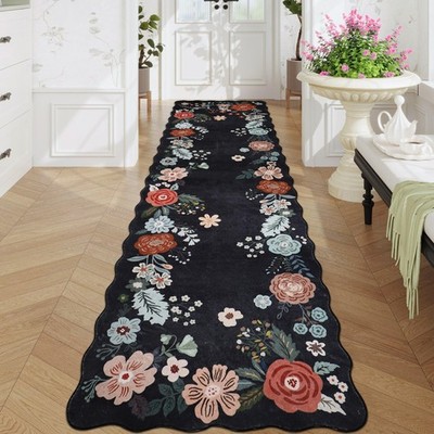 Floral Runner Rug 3x10, Washable Runners for Hallways Non Slip with Rubber Backi